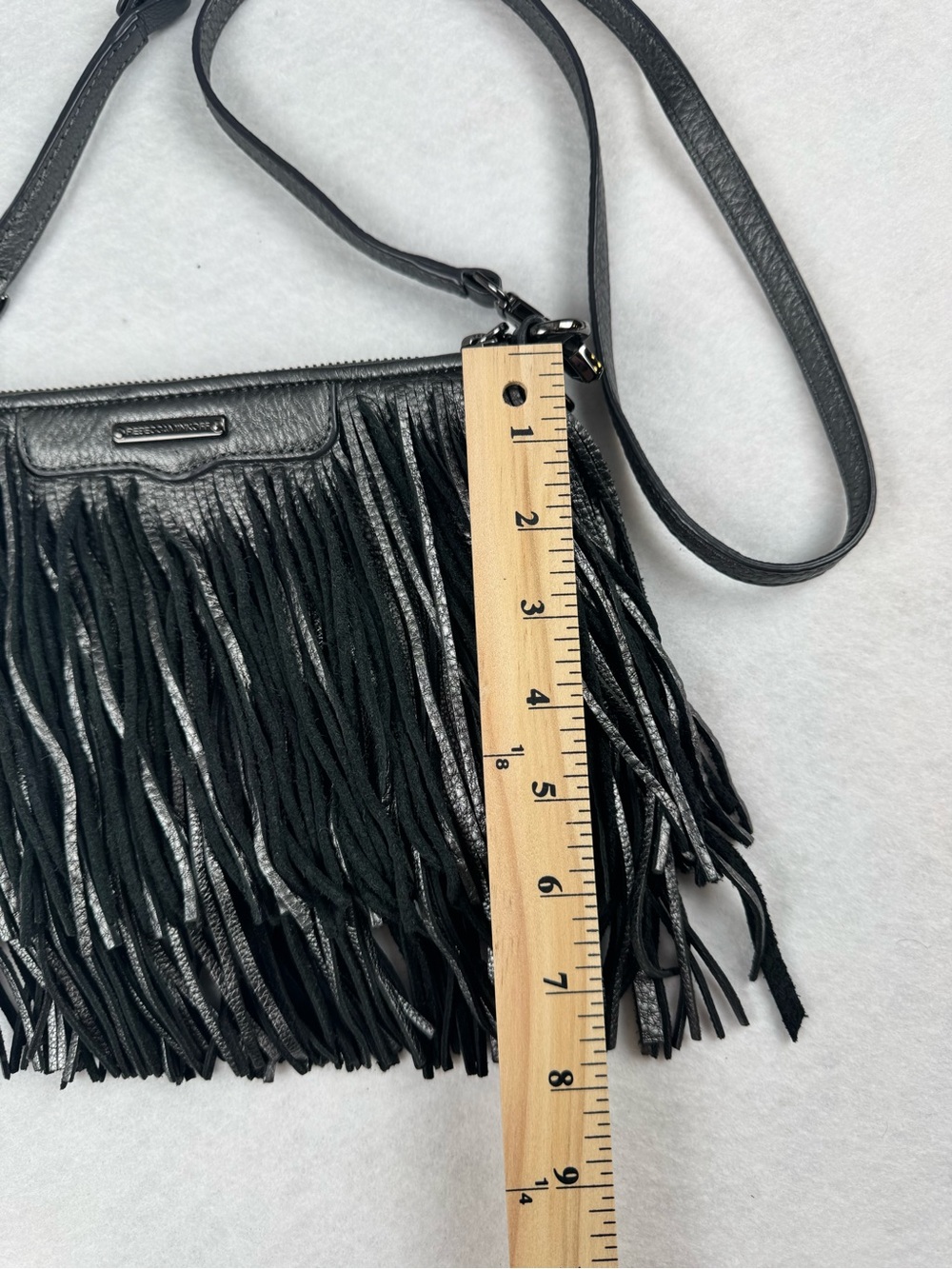 Rebecca Minkoff Fringe Crossbody Bag Gray Leather Boho - Picture 12 of 12